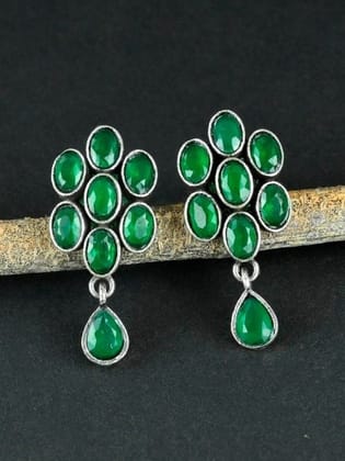 Brass Oxidised Stone Stud Earrings for Casual Wear | Sarichka-Green