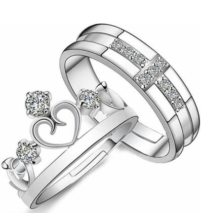 King and Queen Crown Couple Ring Set Stainless Steel-Silver / Adjustable