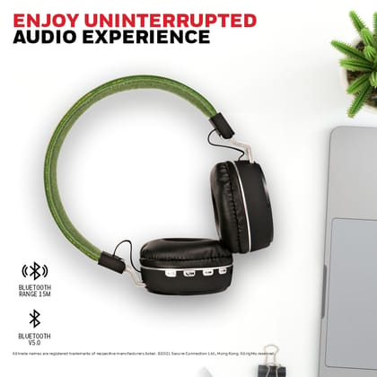 Honeywell Moxie V10 Bluetooth Wireless On Ear Headphones with Up to 12Hrs Playtime-Olive Green