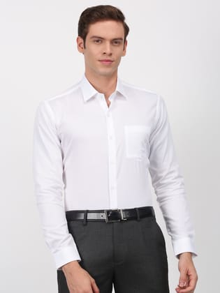 White Solid Long Sleeve Formal Shirt-M/38