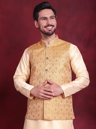 Woven Design Nehru Jacket-S / Mustard