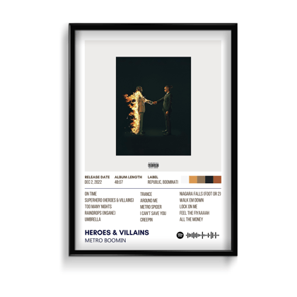 Heroes & Villains by Metro Boomin Album Poster-A4 / Black Frame