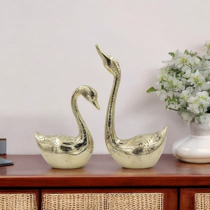 Brass Swan Pair Golden for Home Decor, Office Desk, Living Room, Bedroom | Duck Pair Showpiece-Golden