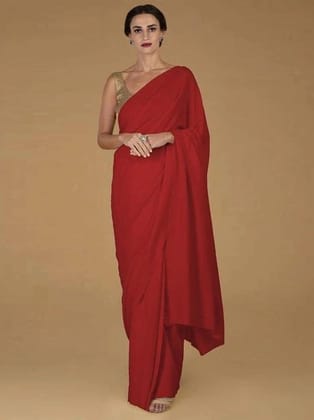 Red Satin Silk Saree | Indian Saree | Handwoven Silk Saree | Sarees India | Gift For Her | Traditional Saree | Sarees For Women | Plain Sari  by Rang Bharat