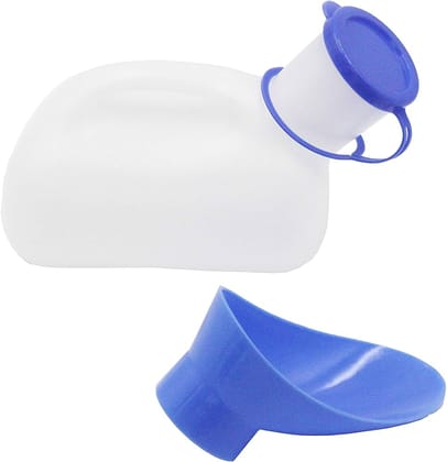 Male and Female Urinal Can with 1000 ml Capacity with funnel attached in Blue Color