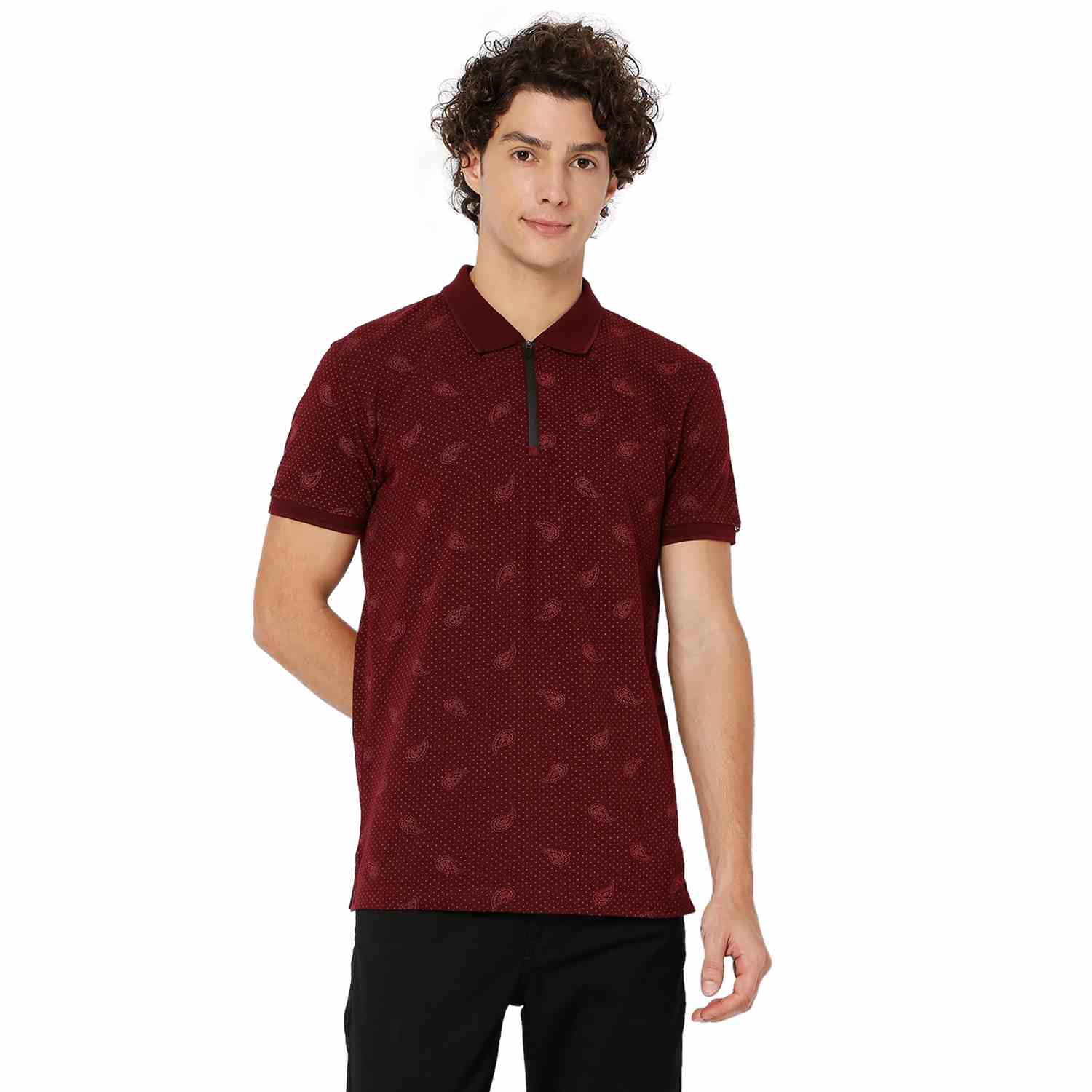 Mufti Burgundy Paisley Print Polo