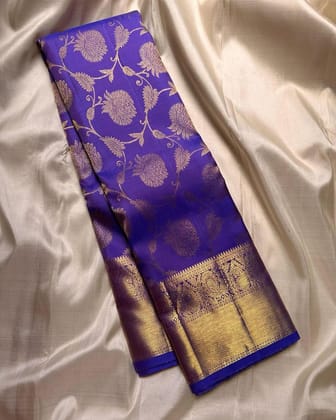 Gleaming Blue Soft Banarasi Silk Saree With Nemesis Blouse Piece