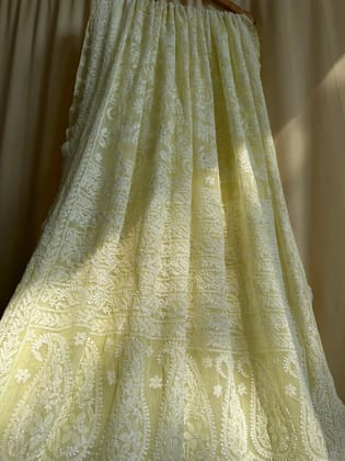 Georgette Chikankari saree in Lemon Yellow-Peach