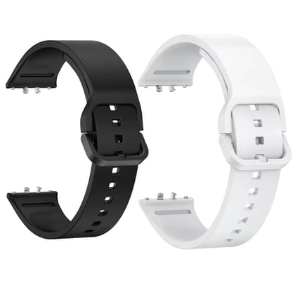 Valente Silicone Watch Straps Compatible for Samsung Galaxy Fit 3 (Pack of 2)-Black & White