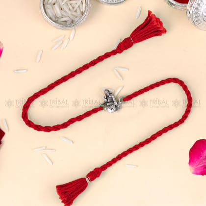 925 Sterling silver Lord Om Sai Ram design pendant Rakhi bracelet Rakshabandhan festival rk341-Red Thread