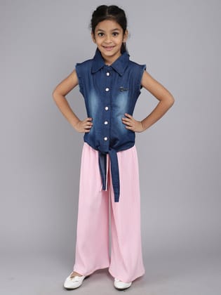 Top and Plazzo with Blue For Kids-7-8 Yr / Blue / Cotton