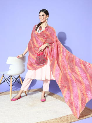 Rang Gali Pink Bandhej Silk Dupatta