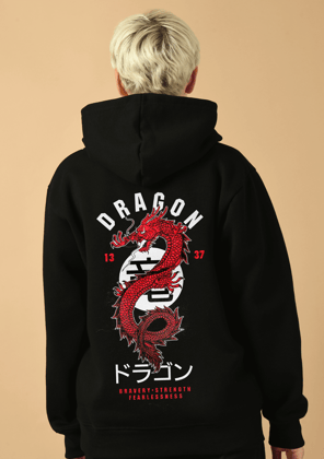 Dragon Printed Black Hoodie By Offmint-S