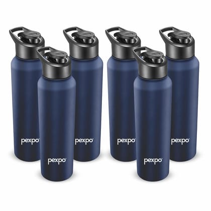 PEXPO Stainless Steel Sports/Fridge Water Bottle, 1000 ml, Denim Blue, Chromo Xtreme | Wide Mouth & Leak-Proof Water Bottle (Pack of 6)