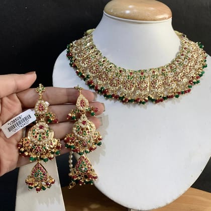 Jadau Necklace Sets 42543-Short Necklaces / Ruby-Green / Copper Alloy