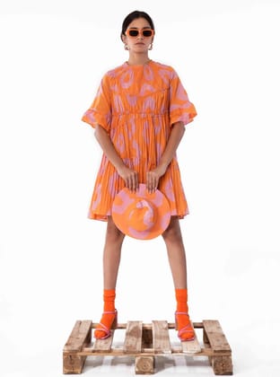 Dally Dress (Tie and Dye- Pink Orange)-XS