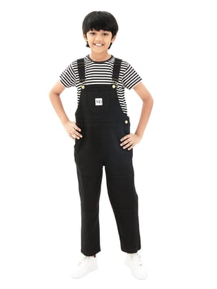 Naughty Dungaree® Full Length Pure Black Cotton Dungaree - Boys