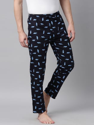 Navy Blue Printed Lounge Pant-XL