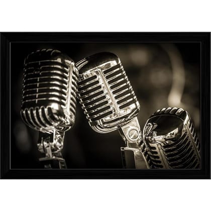 ArtzFolio Chromed Retro Recording Studio Microphones Canvas Painting Synthetic Frame-Canvas; Synthetic Frame; Black / 17.5inch x 12inch (44.5cms x 30.5cms)