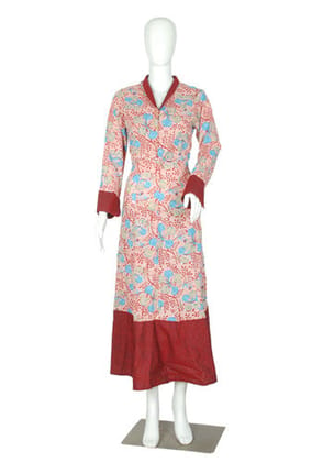 Pink and Maroon Blockprinted Dress-L