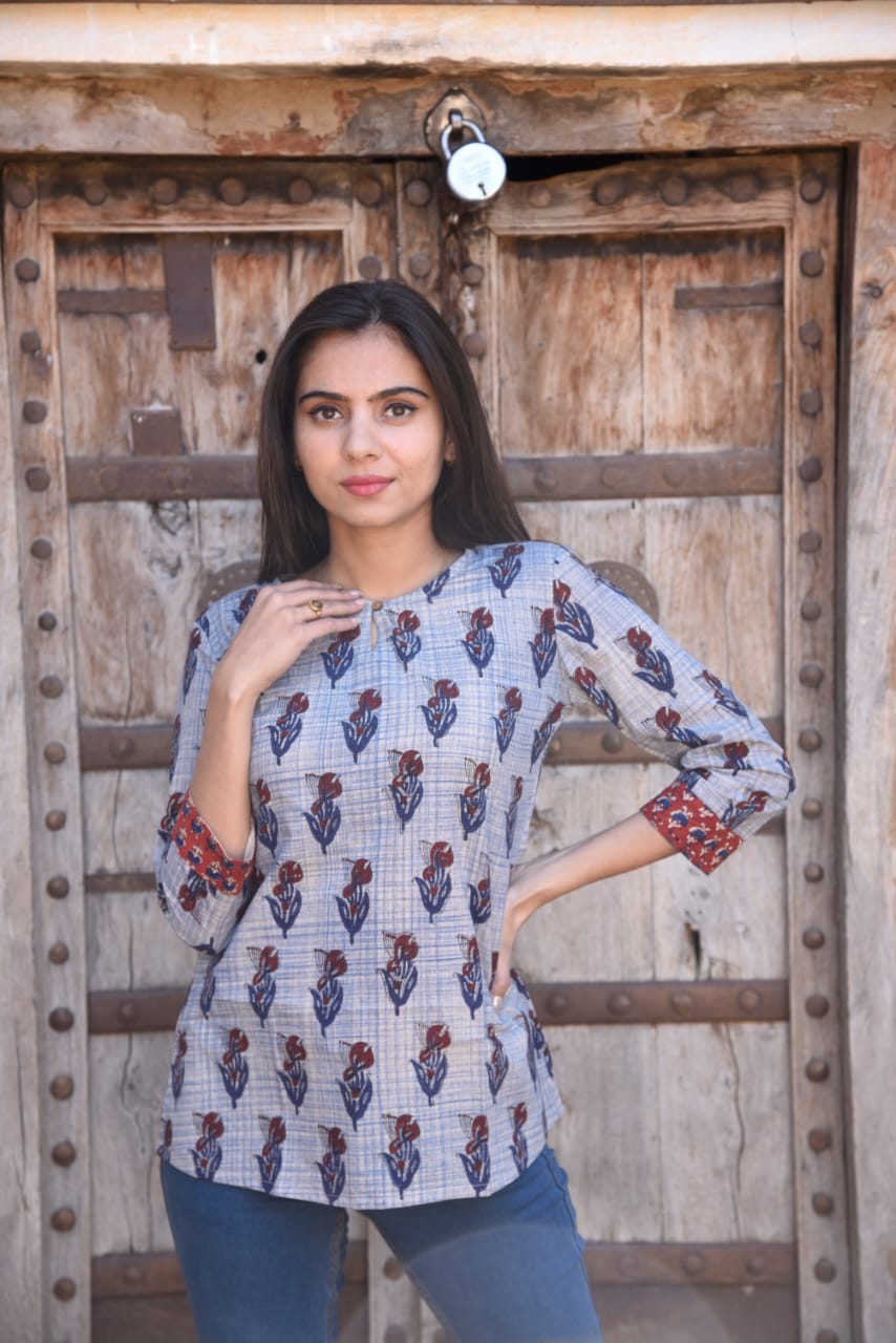 JAIPUR HANDBLOCK PRINT New collection of cotton hand printed short kurti 44