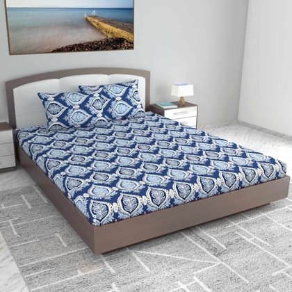 Damask Bedsheet For King Size Bed-King / Blue / PR_5010-KB