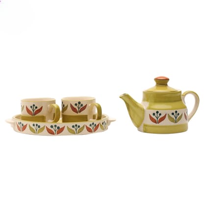 Olive Green Hand Painted Ceramic Morning Tea Set