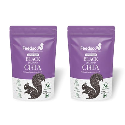 Feedsco Chia Seeds 250g Pack of 2-100% Clean Chia Seeds for Eating | Certified | Seeds for Weight Management | Rich in Calcium, Protein & Fiber, Omega 3 and Antioxidant | Healthy Snacks