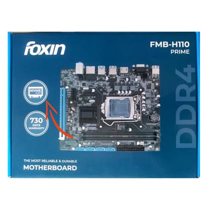 Foxin FMB H110 PRIME Motherboard - LGA 1151 Socket with H110 Chipset | Dual Channel DDR4 Max Memory Upto 32GB (16GB x 2) | NVME Port | CPU Supports 6 | 7 | 8th Generation (SKYlake), Intel 14nm CP