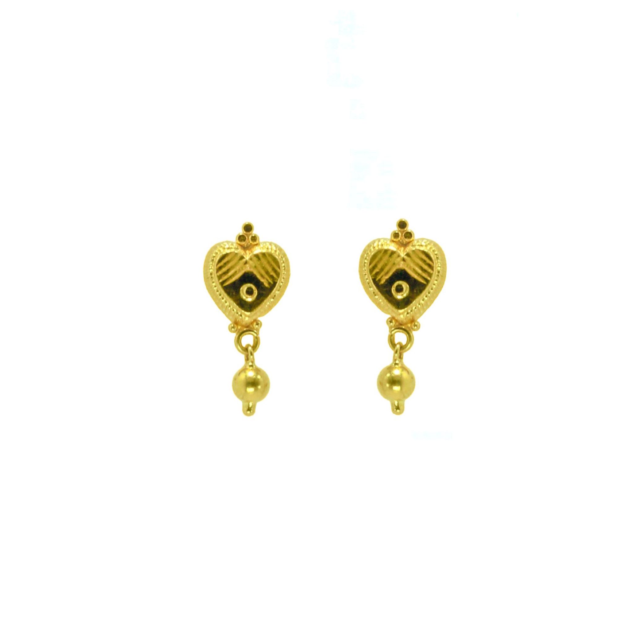 Golden Heart Bead Drop Earrings (1.23 grams) - 22KT BIS 916 Hallmark Yellow Gold