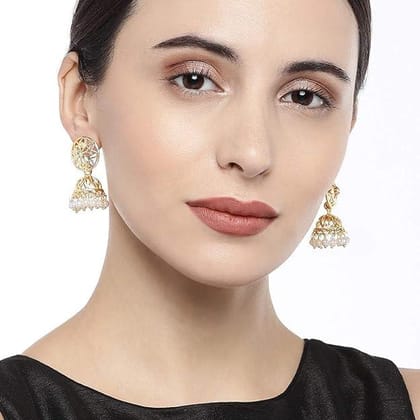 Gold Plated Metal and Kundan Jhumki Earrings