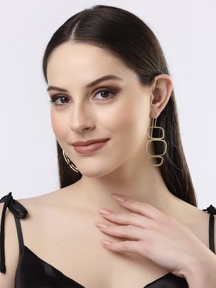 NVR Women Gold-plated Contemporary Fish Hook Drop Earrings-Onesize / Gold / Alloy