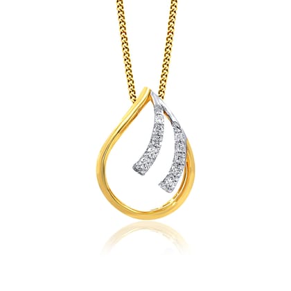 Senco Gold 18K Yellow Gold Dual Stroke Droplet Diamond Pendant (Gold Weight - 1.6 g / 0.07 carat / HI-SI)