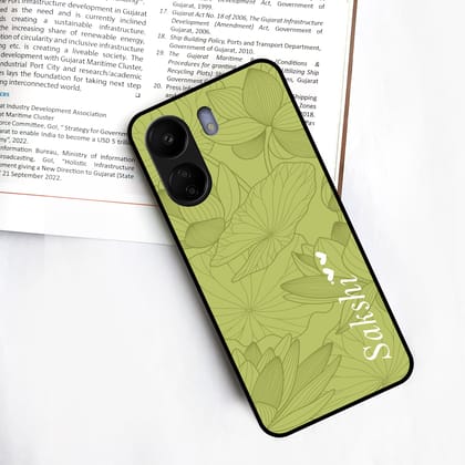 Customized luxury Mint Green leaves Glossy Metal Case Cover For Redmi-Redmi 13C 4G