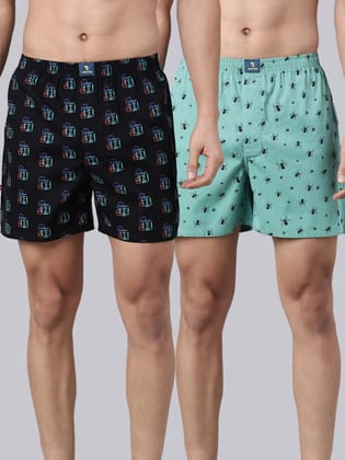 2 Pack Printed Cotton Boxers-M