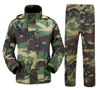 Romano nx 100% Waterproof Camouflage Raincoat Men Heavy Duty Double Layer Hooded with Jacket and Pant in a Storage Bag-Large