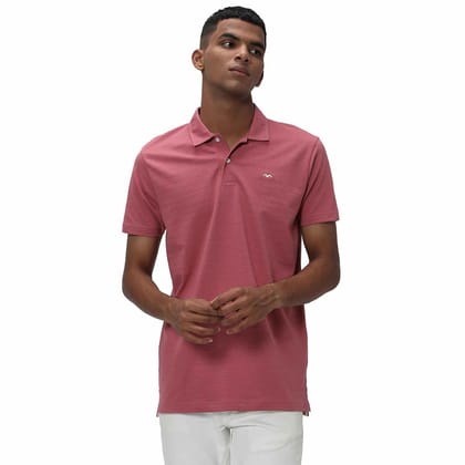 Mufti Pink Textured Polo T-Shirt