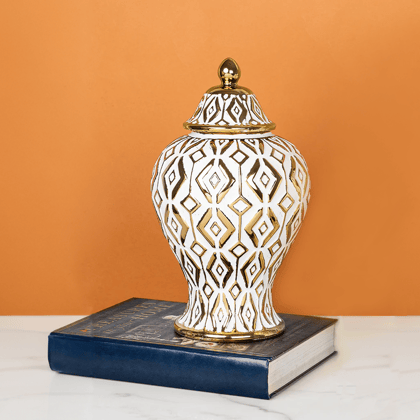 Golden Tranquility Ceramic Vase & Decorative Showpiece - Small-HEIGHT - `12.5 INCHES & WIDTH - 7 INCHES / CERAMIC / AVAILABLE