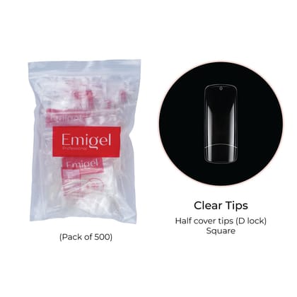 Emigel - Nail Tips - Clear - Square - Half Cover