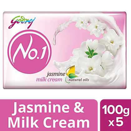 Godrej No.1 Jasmine & Milk Cream Bathing Soap, 100 g (Pack of 5)