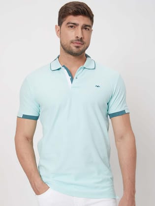 Turquoise Detail Plain Slim Fit Mini Popcornt-Shirt
