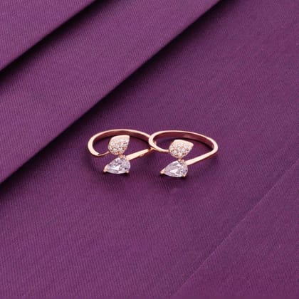 Sterling Silver Rose Gold Floral Solitaire Toe Rings-White Stone / Rose Gold