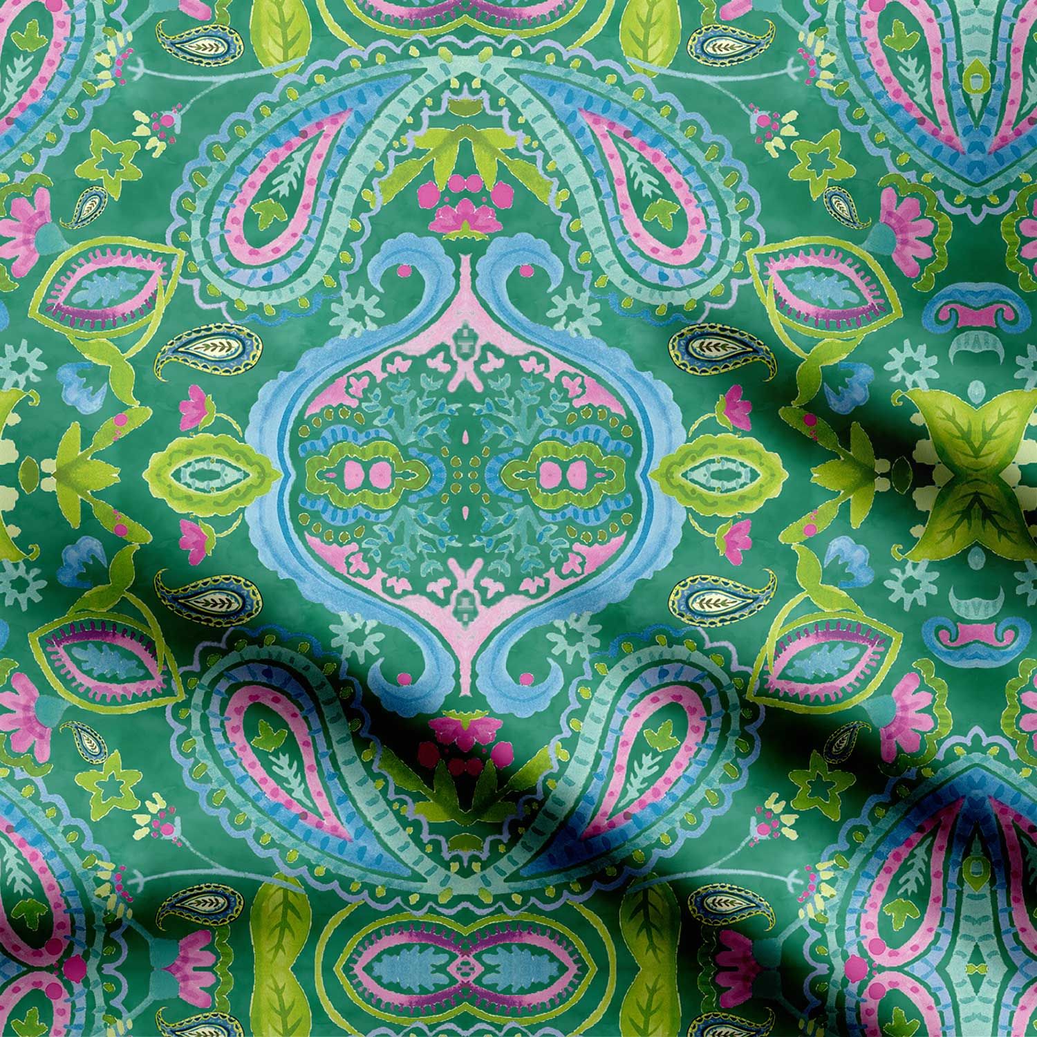 Green Mirror Paisley-Cotton