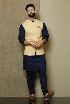 Khaki Yellow- Cotton Nehru Jacket-36