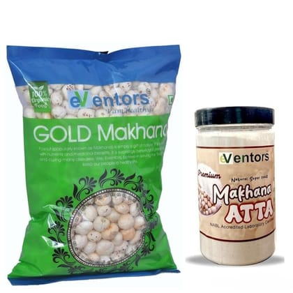 EVENTORS Combo Pack: 250g Natural Crunchy Makhana & 200g Makhana Atta | Healthy Snack, Rich in Calcium, Fit for Fasting