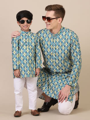 Stuffie Land Trendy Son & Father Kurta Pajama set-1-2Years/ Parent-S