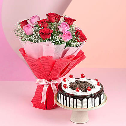 Roses and Black Forest Cake Delight