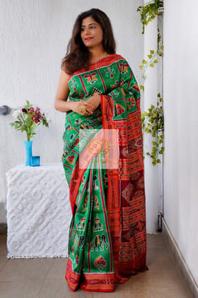 Nabakothi Khandua Silk Saree: Green