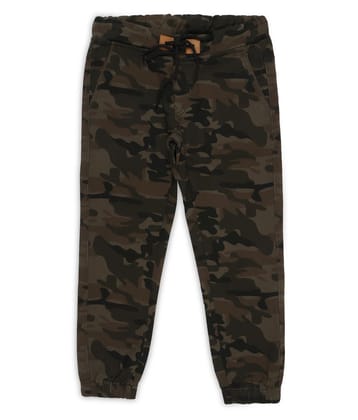 Urbano Juniors Boy's Khaki, Green Regular Fit Camouflage Printed Cotton Jogger Track Pants Stretch - None