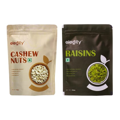 ELEGITY Dry Fruit Combo Pack | W320 Cashew, Seedless Long Green Raisins (250 gm each) | 100% natural |No added preservatives | Nutritious and Delicious Snacks - Pack of 2